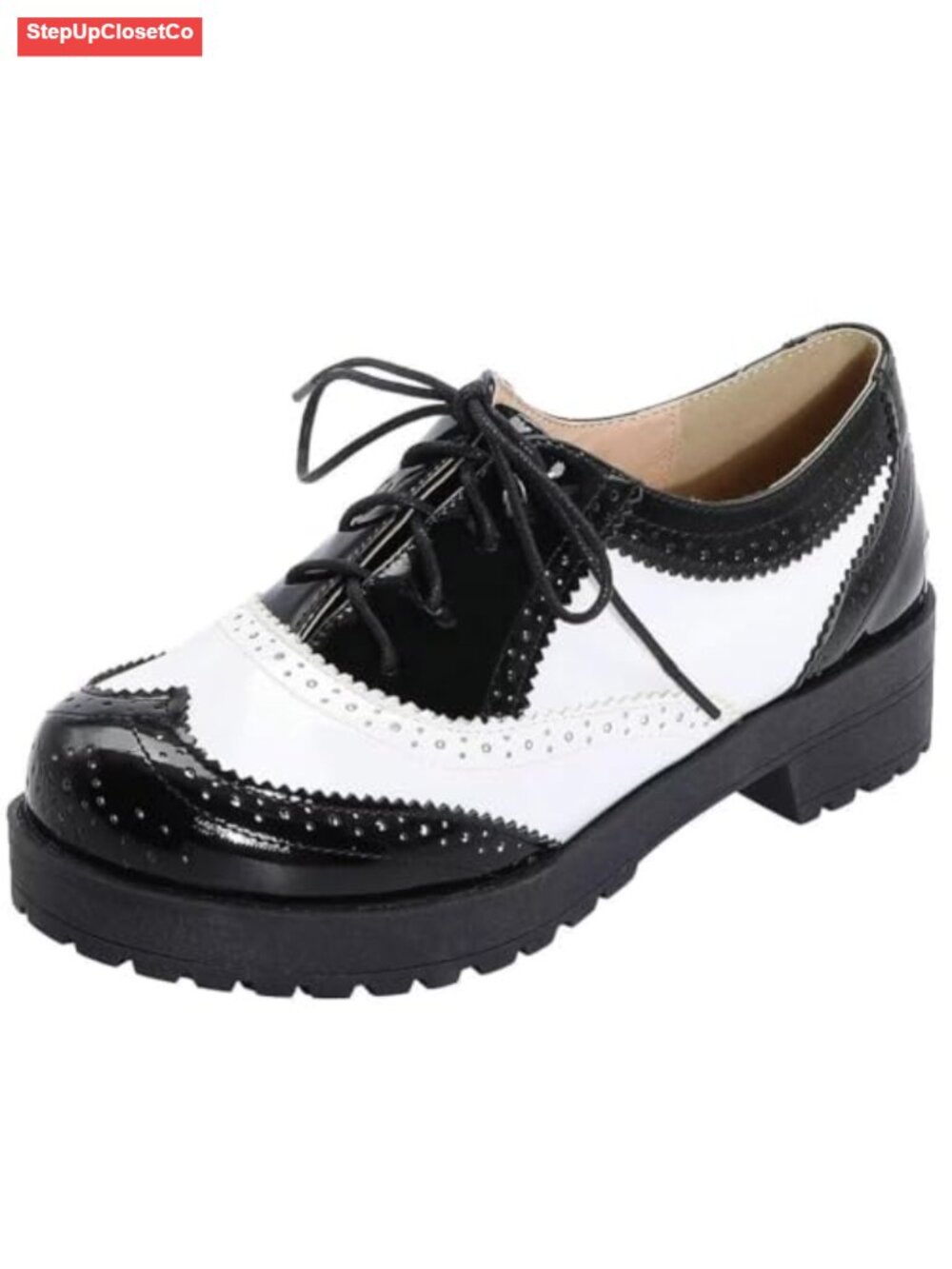 Women's Lace Up Wingtip Oxford Shoes Chunky Heel Platform Brogue